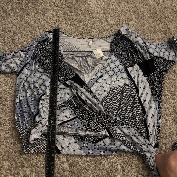 Cato Womens Pullover tie knot waist pasiley print Deep V Size XL New - Picture 7 of 8